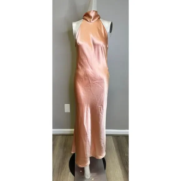 NWT GALVAN LONDON Satin halterneck midi dress US 4 $1169